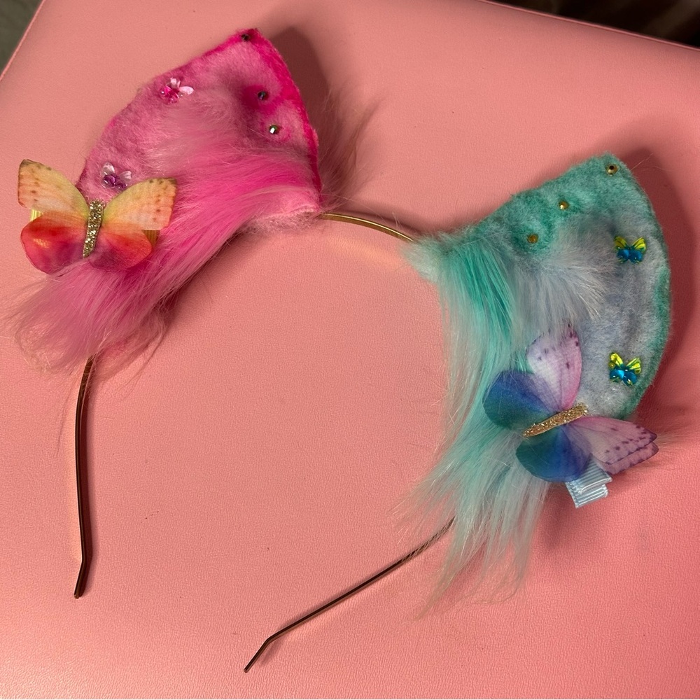 Handmade Cat Fox Split Color Butterflies Spring Cosplay Kawaii Ears Headband